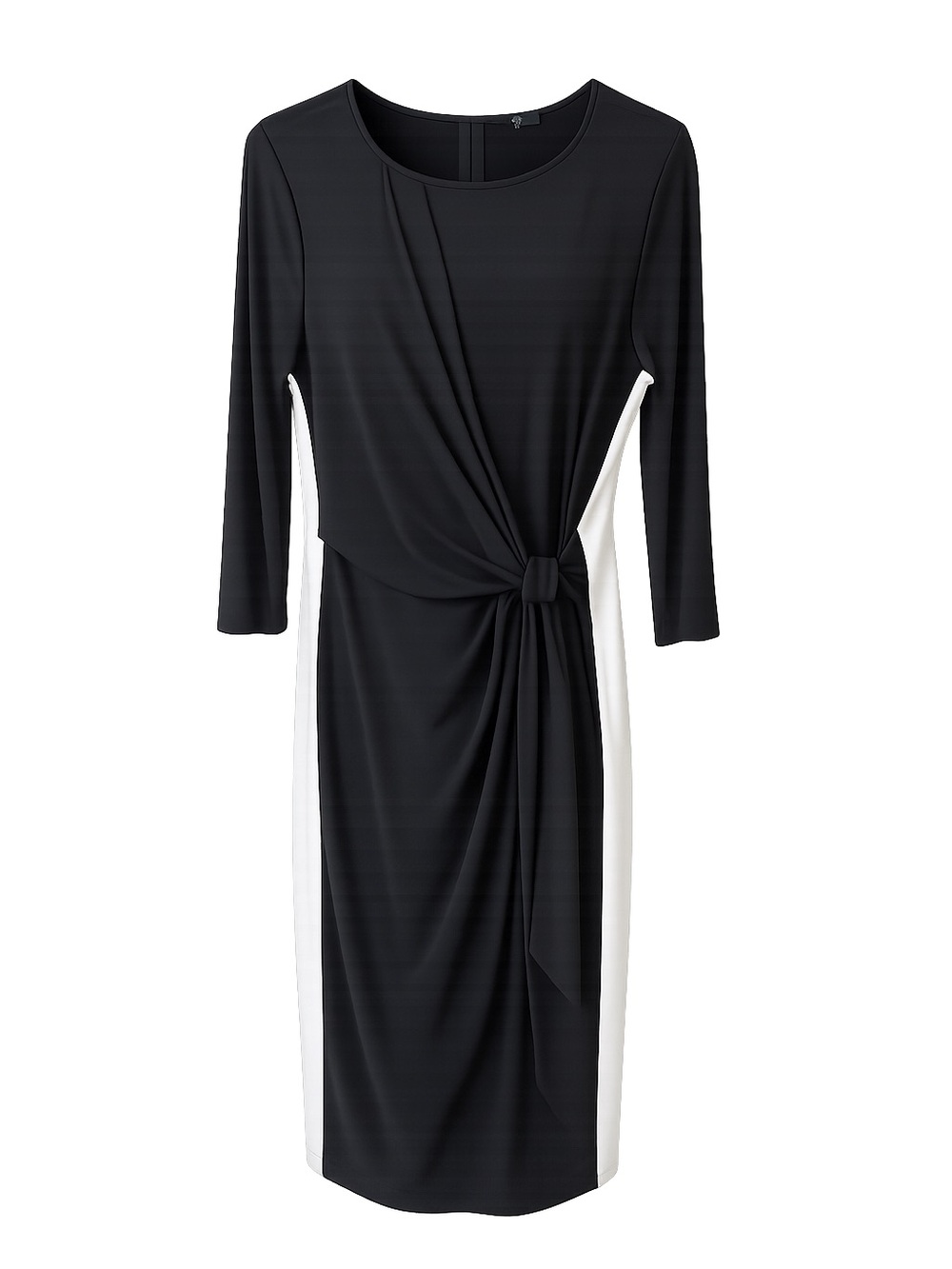 Chaps Black and White Knot-Detail Midi Dress